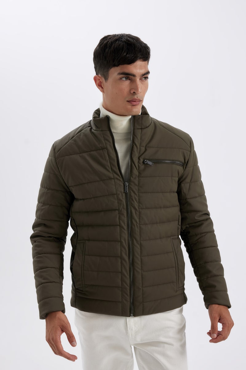 DeFacto Green Man Slim Fit Stand Collar Zip-Up Pocket Faux Leather Jacket Casual - Image 4